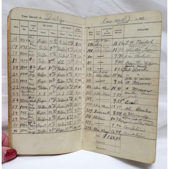 Vintage 1943 Enginemen's Time Book Brotherhood of Locomotive Firemen & Enginemen - Picture 5 of 12
